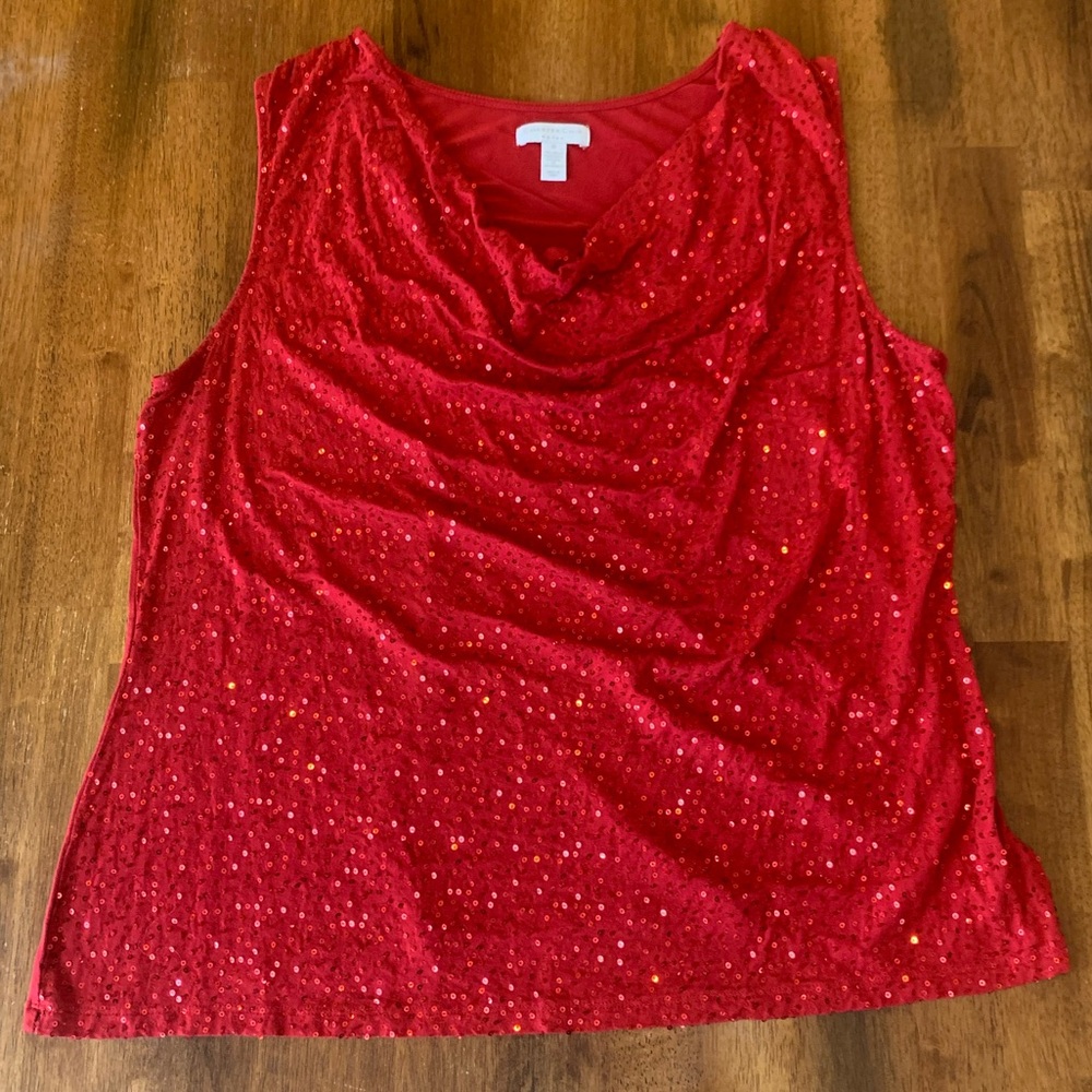 Charter Club Top 1X Sparkling Red Sleeveless Cowl Neck Drape Blouse